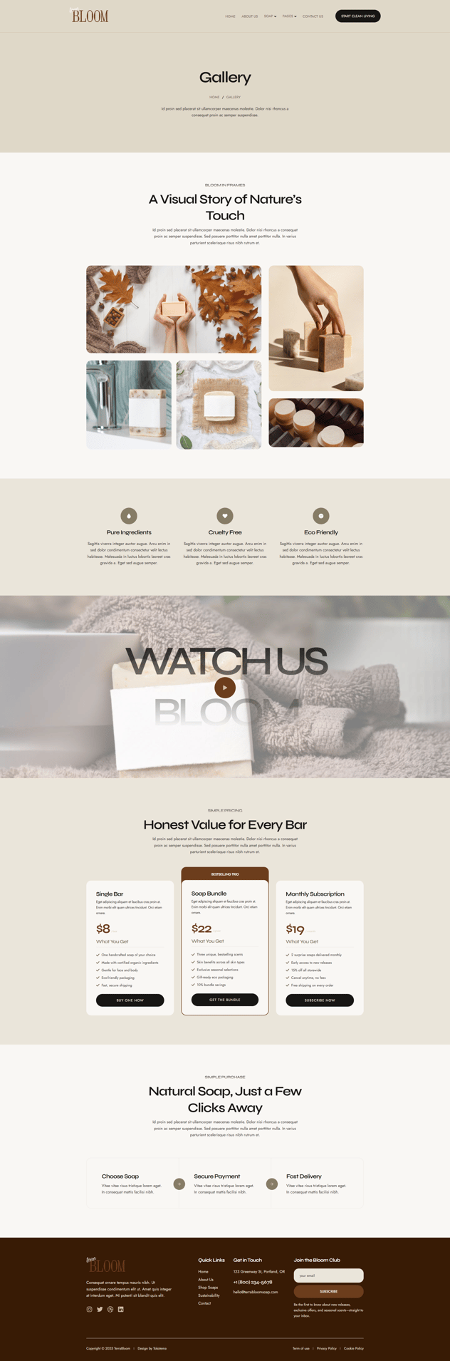 TerraBloom Organic Handmade Soap Elementor Template Kit, WP Template